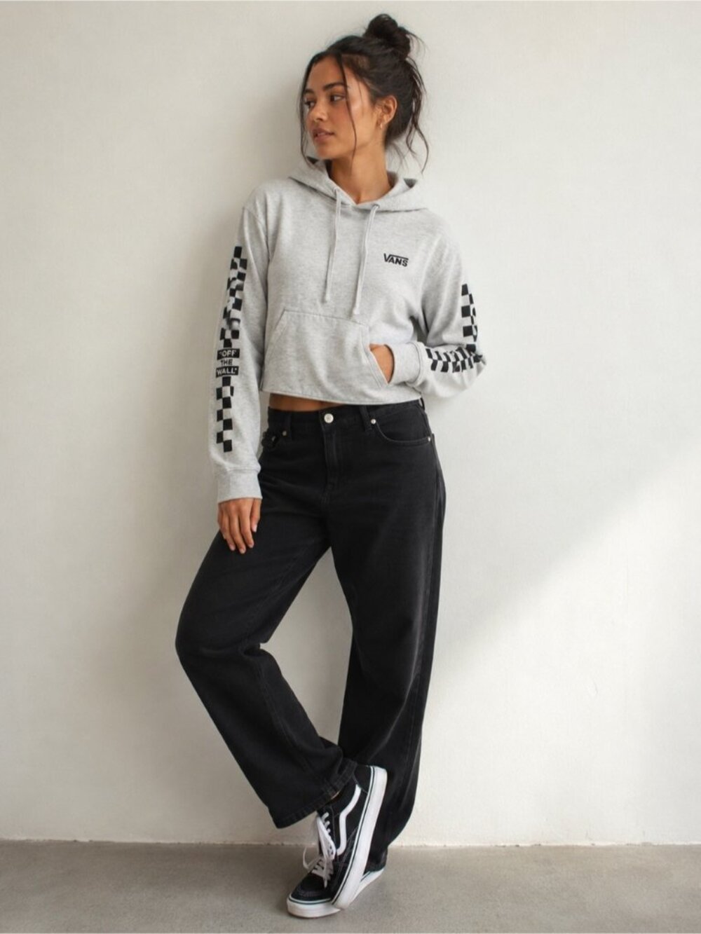 Vans Women’s Small Off The Wall Checkerboard Crop Hoodie – Heather Gray